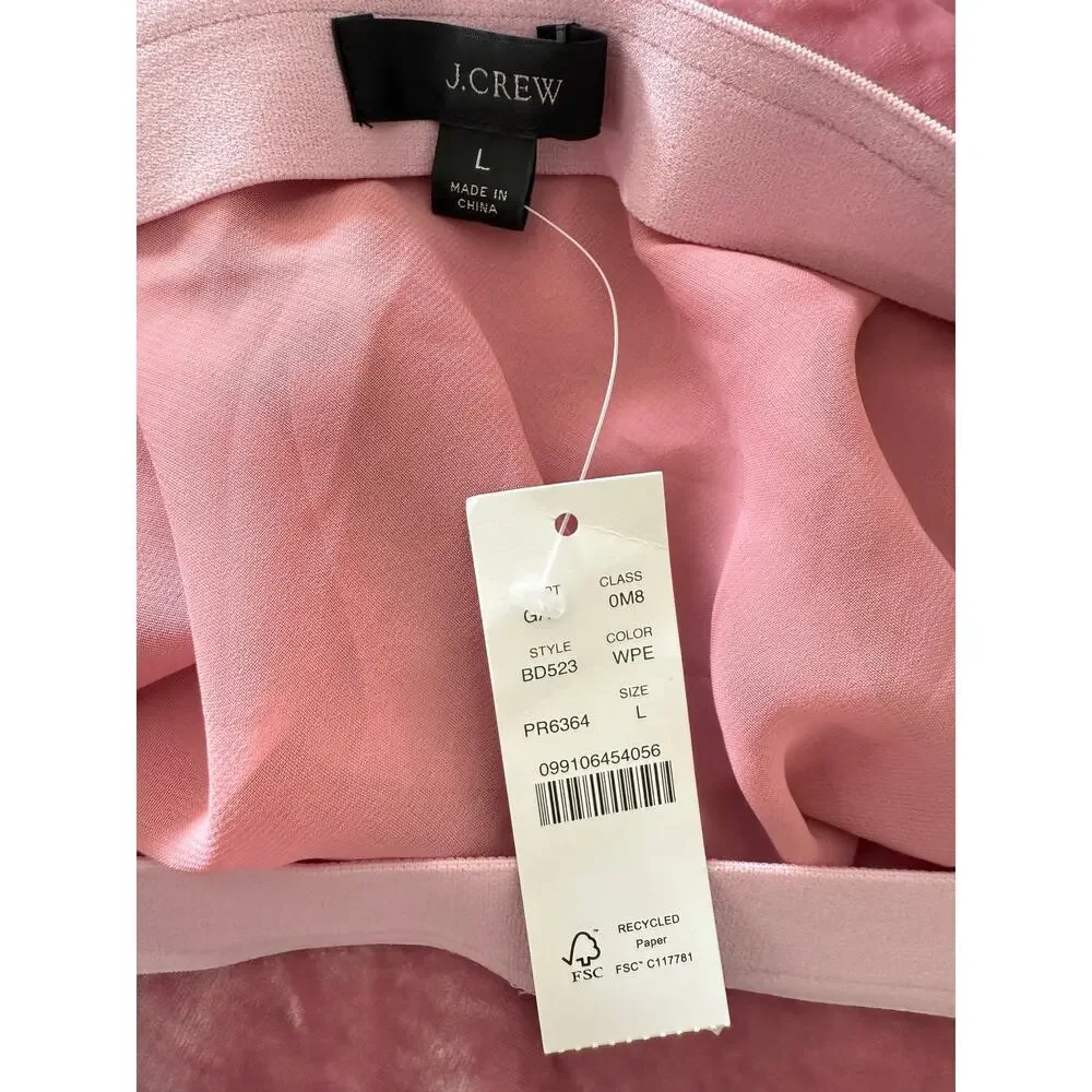NWT J.Crew Pink Velvet Pull-On Slip Skirt A-Line Midi Skirt Sz L Holiday